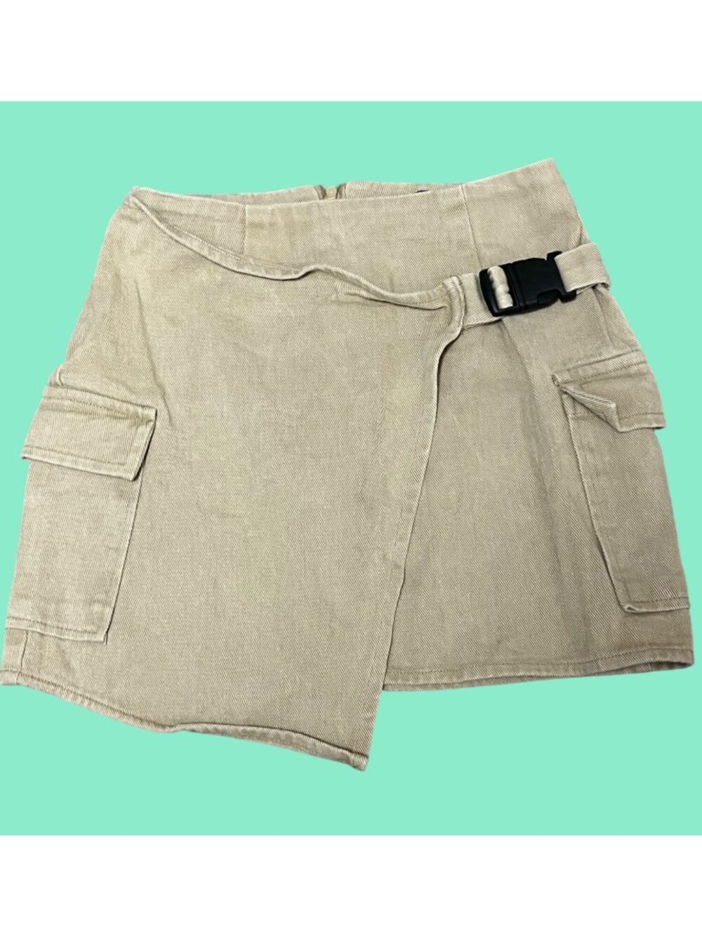 Beige Cargo Mini Skirt With Buckle Detail & Pockets Size US 2